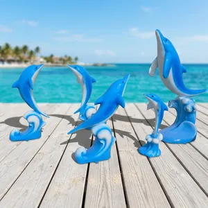 Juego de 5 hermosas figuras de delfines de fibra de vidrio, esculturas artísticas de decoración costera para exhibición en exteriores. - Product Image 1
