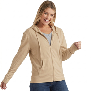 Women's Autumn Breathable Woolen Knitted Full <b>Zipper</b> Hoodie Texture Cotton T-shirt Pullover Style Fleece Jacket Wholesale Supply - Product Image 3