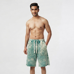 Men Loose Fit Acid Wash Sweat Shorts 100% Cotton Fleece Elastic Waist Shorts Men's Casual Training Gym Street Wear Shorts Men - Product Image 1