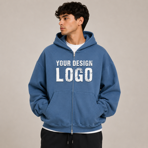 Sweat à capuche zippé surdimensionné personnalisé pour l'hiver, en polyester/coton, avec cordon de serrage et poignets côtelés, prix d'usine, vente en gros - Product Image 6