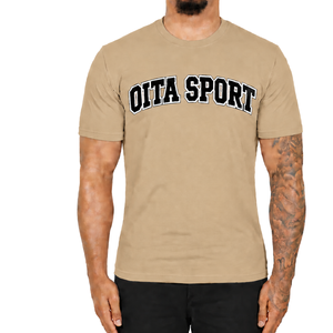 T-shirt ajusté beige sable pour homme, manches courtes, col rond, imprimé personnalisé, coupe slim, décontracté, en coton, vente en gros, streetwear, sport - Product Image 1