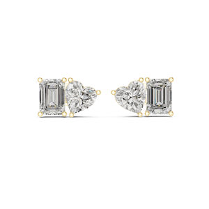 Pendientes de Oro Blanco de 14K con Corazón y Esmeralda, Diamantes Cultivados en Laboratorio para Mujer |   Regalo de Aniversario |   Diamante Cultivado Nuevo - Product Image 3