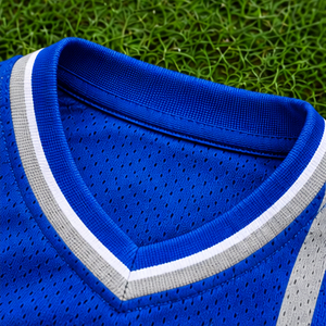 <b>Top</b> Quality Unisex Basketball Uniform Set Blue <b>White</b> Sublimated V-Neck Sleeveless Moisture Wicking Athletic Fit Custom Logo - Product Image 5