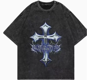เสื้อยืดโอเวอร์ไซส์สีดำ ผ้าฝ้ายถัก สไตล์สตรีท แขนสั้น คอกลม แห้งเร็ว ระบายอากาศได้ดี สำหรับผู้ชาย - Product Image 4