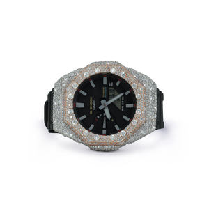 Daily Wear Half Iced Out Diamond Elegant 925 sterling Silver <b>Case</b> <b>Watch</b> With Rubber Band For Anniversary Gift - Product Image 1