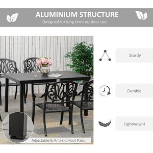 Tavolo da Pranzo da Esterno in Alluminio Leggero e Moderno per 6 Persone, Design Pieghevole Rettangolare Nero per Giardino, Prato e Cortile - Product Image 5
