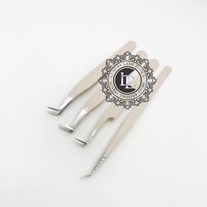 Vente chaude Nude Poudre Revêtement Argent Pointe Cils Pince À Épiler En Acier Inoxydable Diamant Motif Pince À Épiler Testé À La Main Logo Privé - Product Image 5