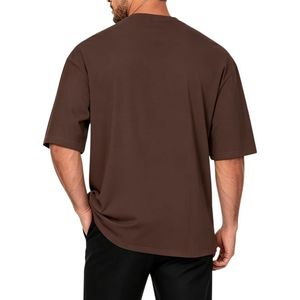T-shirt pour homme en coton pur de haute qualité personnalisé, col en V, marron chocolat, manches courtes, respirant - Product Image 2