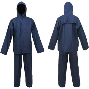Unisex Navy Blue Waterproof Rain Suit Full Sleeve Polyester Jacket Pants Set All Seasons Outdoor Wear High quality - Product Image 1