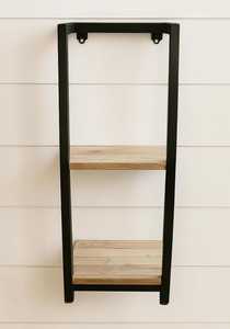 <b>Wall</b> <b>Mounted</b> Bathroom <b>Shelf</b> Storage Rack Metal Frame Wooden Panel Organizer for Washroom Vanity - Product Image 2