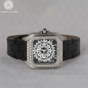 Charm Jewells Luxury Women's Stainless Steel Square <b>Watch</b> With <b>Diamond</b> Bezel Black Leather Band Analog Quartz Movement - Product Image 5