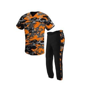 Men's Baseball Uniform Set Orange Short Sleeve Jersey Gray <b>Pants</b> Moisture Wicking UV Protection Regular Fit Sublimated Print - Product Image 3