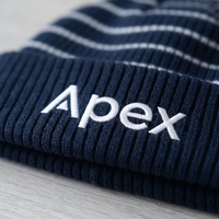 Bonnet tricoté rayé bleu marine pour homme, bonnet d'hiver à revers, unisexe, style streetwear, bonnet ajusté, logo personnalisé, vente en gros, accessoire de mode