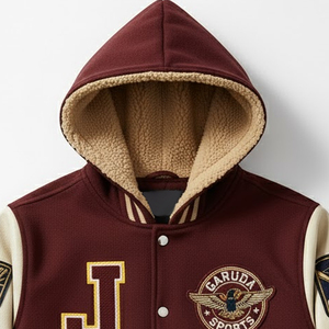 Custom Logo Wool <b>Baseball</b> Hooded Varsity <b>Jacket</b> <b>For</b> <b>Men</b> High Quality Winter Wear <b>Men</b> Hooded Letterman <b>Jackets</b> - Product Image 4