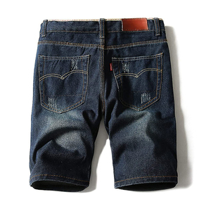 Shorts Bermuda en jean déchiré bleu foncé pour homme, décontractés, taille mi-haute, avec braguette boutonnée, en coton délavé, disponibles à la vente en ligne - Product Image 6