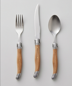 Silver <b>Flatware</b> Collection With Natural Wooden Handles Elegant Tabletop Cutlery Set With Comfortable Grip For Dining Serving - Product Image 1