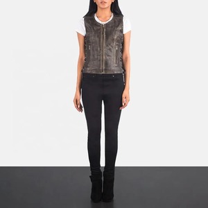 Girls Trendy Leather Vest Customizable Vintage Waterproof Windproof Motorbike Women's Leather Vest - Product Image 4