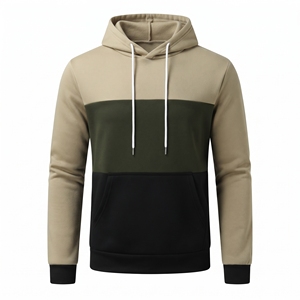 Sweat à capuche trois panneaux pour homme avec section poitrine moyenne chinée, capuche contrastante à cordon de serrage et poche frontale - Product Image 3