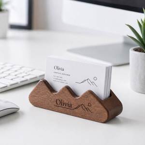 Natural Wooden Card Holder Office Table Business Card Display <b>Stand</b> Handmade Wood Visiting Card Storage Organizer - Product Image 4