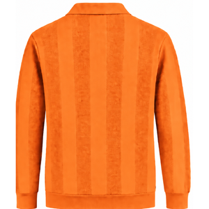 Pull-over décontracté pour homme en maille à manches longues, orange vif, avec motif à rayures verticales texturées et ourlet côtelé - Product Image 2