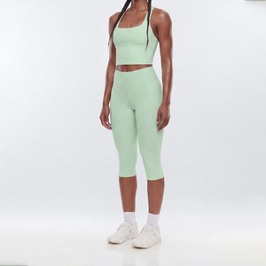 Fashion High Waisted Capri <b>Leggings</b> <b>Women</b> Solid Color Stretch Breathable Knitted Sporty Workout Yoga Pants Mint <b>Green</b> <b>Leggings</b> - Product Image 5