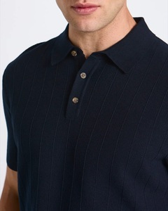 Polo en tricot bleu marine pour homme, manches courtes, couleur unie, vêtement décontracté, tissu en coton respirant anti-rides - Product Image 3
