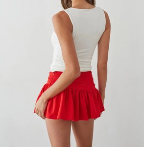 Women's Red High Waist Ruffle A-<b>Line</b> Mini Skirt Solid Color Satin Woven Sporty Style Breathable Quick Dry 80g Polyester/Cotton - Product Image 5