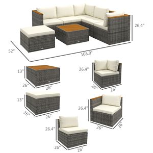 Set Divano Sezionale in Rattan PE a 7 Pezzi con Cuscini, Mobili da Esterno per Patio, Include Tavolino da Caffè, Colore Bianco - Product Image 3
