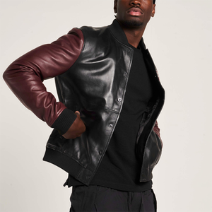 Vestes universitaires personnalisées OEM pour hommes, chaudes, d'hiver, style baseball, avec manches en cuir, logo brodé en chenille, en tissu. - Product Image 5