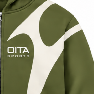 Olive Green Contrast Panel <b>Zip</b> Up <b>Hoodie</b> Men Streetwear Full Zipper Long Sleeve Casual Fleece Hooded Jacket With <b>Pockets</b> - Product Image 5