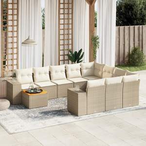 Conjunto de Sofás de Jardín Beige de 8 Plazas, Muebles de Ratán para Exteriores Resistentes a la Intemperie, Diseño Contemporáneo - Product Image 3