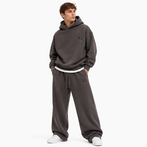 Men's Washed <b>Charcoal</b> Solid Hoodies Customize Balaclava Pullover Heavyweight Fleece Oversized Wide Leg <b>Joggers</b> OEM Boutique Sets - Product Image 2