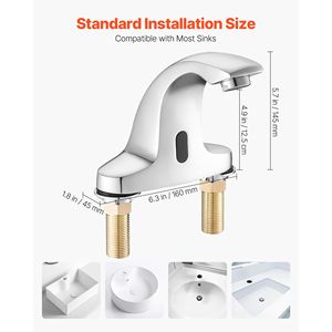 Rubinetto per Lavabo Bagno con Sensore di Movimento Senza Contatto, con Copertura per Foro Acqua Fredda, Miscelatore a Batteria - Product Image 3