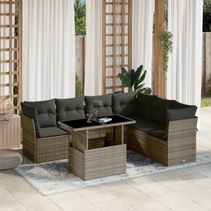 Conjunto de Sofá de Jardín de Ratán PE Gris con Acero con Recubrimiento en Polvo y Vidrio Templado, Muebles de Exterior Premium - Product Image 1