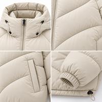 Blouson matelassé à capuche avec fermeture éclair, coupe-vent, hiver, décontracté, coupe ample, unisexe, uni, rembourrage en polyester épais