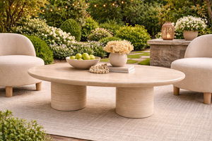 Table à manger ovale en pierre de travertin écologique de luxe, couleur beige naturel, mobilier de salle à manger moderne, décoration Diwali - Product Image 6