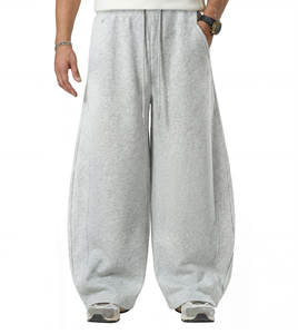 Women's Gray Wide Leg Baggy Sweatpants Mid Waist <b>Drawstring</b> Loose Fit Full Length Casual Cotton Pants Winter Wear <b>Trousers</b> - Product Image 5