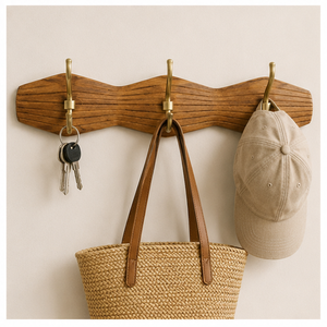 Perchero de Pared de Madera Maciza Moderno Hecho a Mano con 3 Ganchos de Latón para Decoración de Hogar de Lujo para Abrigos, Sombreros y Bolsos - Product Image 4