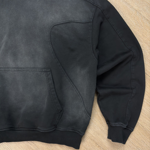 TOPSHOW Sweat-shirt homme personnalisé noir 450/500 GSM en molleton bouclette tricoté, uni, délavé à l'acide, patchwork, coupe oversize, court et carré, 100% coton - Product Image 3