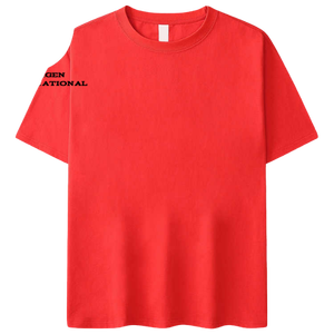 T-shirt rouge pour homme à manches courtes, 100 % coton, col rond, coupe classique, jersey tricoté décontracté, logo imprimé sur la manche gauche - Product Image 1