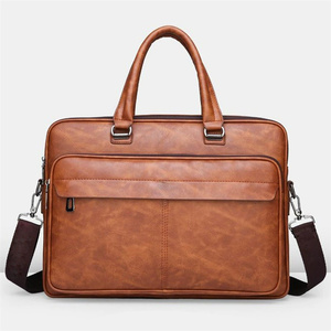 Sac pour ordinateur portable en cuir véritable personnalisable, fabrication OEM, mallette d'affaires, plusieurs poches, bandoulière réglable - Product Image 5