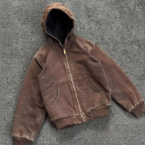 Men's Brown <b>Hooded</b> <b>Fleece</b> <b>Jacket</b> Regular Fit Winter Casual Windproof Solid Color Zipper Front Pocket Design - Product Image 4