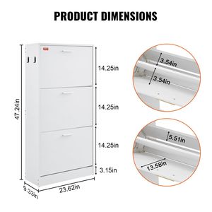 Mueble Zapatero Independiente de 3 Cajones con Ganchos Laterales y Cajones Abatibles para Entrada - Estante y Soporte para Zapatos - Product Image 3