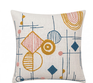 Geo Play Embroidered Eco-friendly Bohemian Floral 100% Cotton Customizable Square Home <b>Cushion</b> <b>Cover</b> - Product Image 4