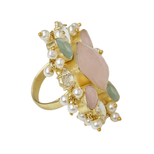 Anillo de Latón Chapado en Oro de Laxmi Jewellers con Piedras de Cuarzo Rosa en Forma de Pera, Diseño Floral Vintage, Joyería de Boda para Mujer - Product Image 4