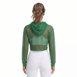 Sudadera Corta con Capucha de Malla para Mujer, Manga Larga, 100% Poliéster, Secado Rápido, Ligera, Transparente - Product Image 2