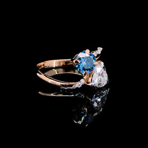 Elegante anillo de diamante cultivado en laboratorio con corte redondo y en forma de corazón, banda de oro amarillo macizo de 14k con pulido brillante, anillo de compromiso de 1 quilate. - Product Image 3