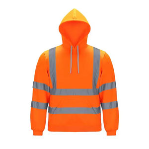 Unisex <b>Hi</b> <b>Vis</b> <b>Orange</b> Reflective Polyester Waterproof Breathable Safety <b>Jacket</b> with Stripes for Industrial Workwear - Product Image 1