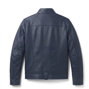 Veste en cuir véritable pour homme, style motard, avec fermeture éclair intégrale, col montant, poches sécurisées, poignets ajustables - Product Image 4