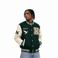Blouson universitaire homme streetwear hiver, vente en gros, personnalisable OEM, logo avant, coupe-vent, corps en laine écologique